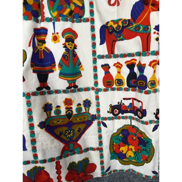 Vintage Handmade Scandinavian Folk Art Curtains 2 Pleated Panels 26"x33" Retro - Picture 7 of 10